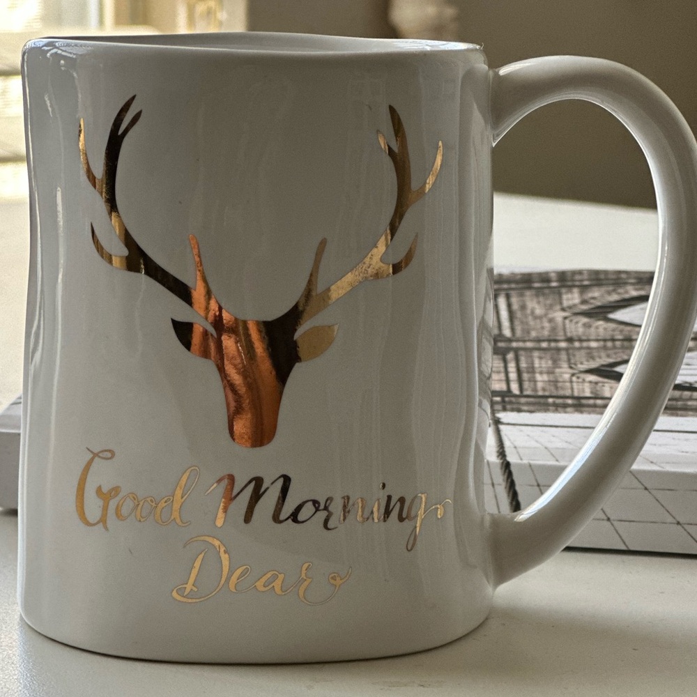White Ceramic 'Good Morning Dear' Mug with Gold Foil Stag Accent